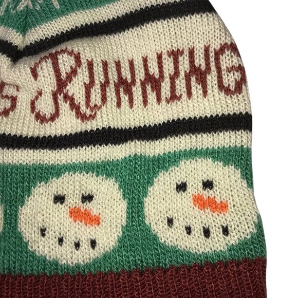 BROOKS Running Beanie Winter Hat with Pom Pom.  Snowman Faces. Knit.  Christmas - Picture 3 of 7